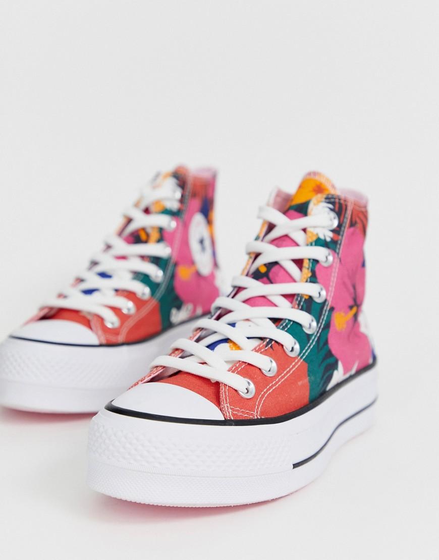 Converse Rubber Chuck Taylor Hi Platform Floral Print Trainers Red - Lyst
