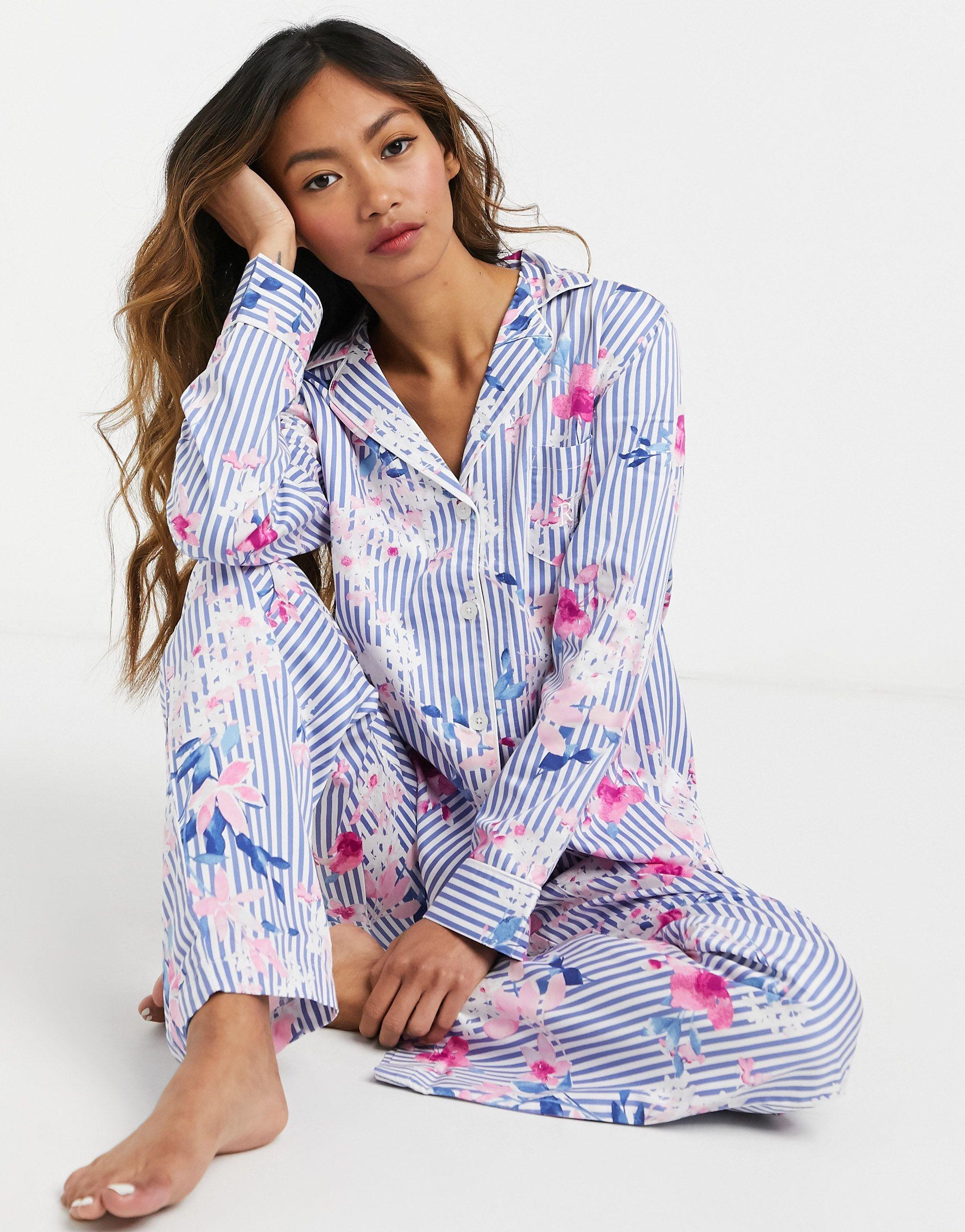 Lauren by Ralph Lauren – Pyjama mit eingekerbtem Kragen und Blumendruck,  gestreift in Blau | Lyst AT