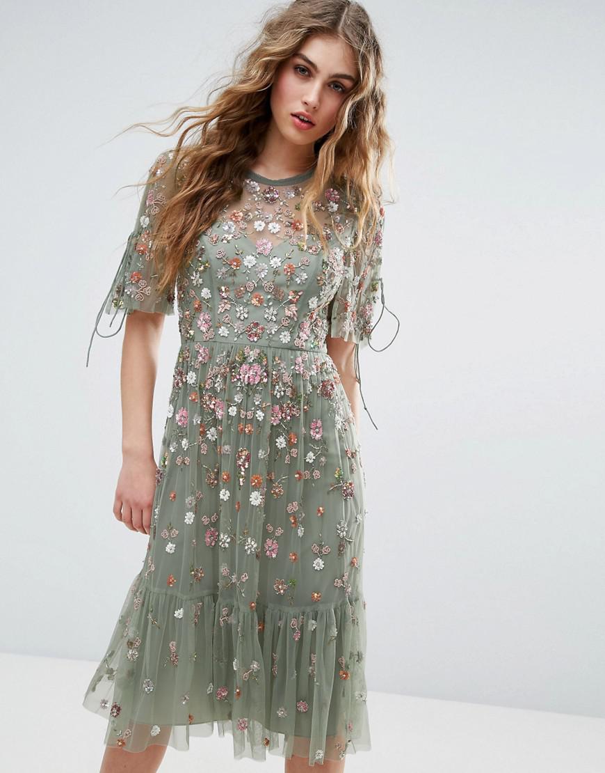 Needle & Thread Lace Needle And Thread Floweret Embellished Midi Dress ...