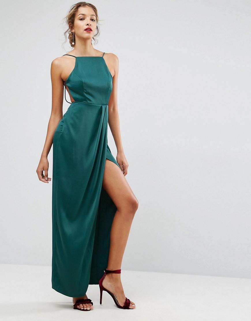 Lyst - Asos Drape Front Delicate Back Maxi Dress in Green - Save 46%