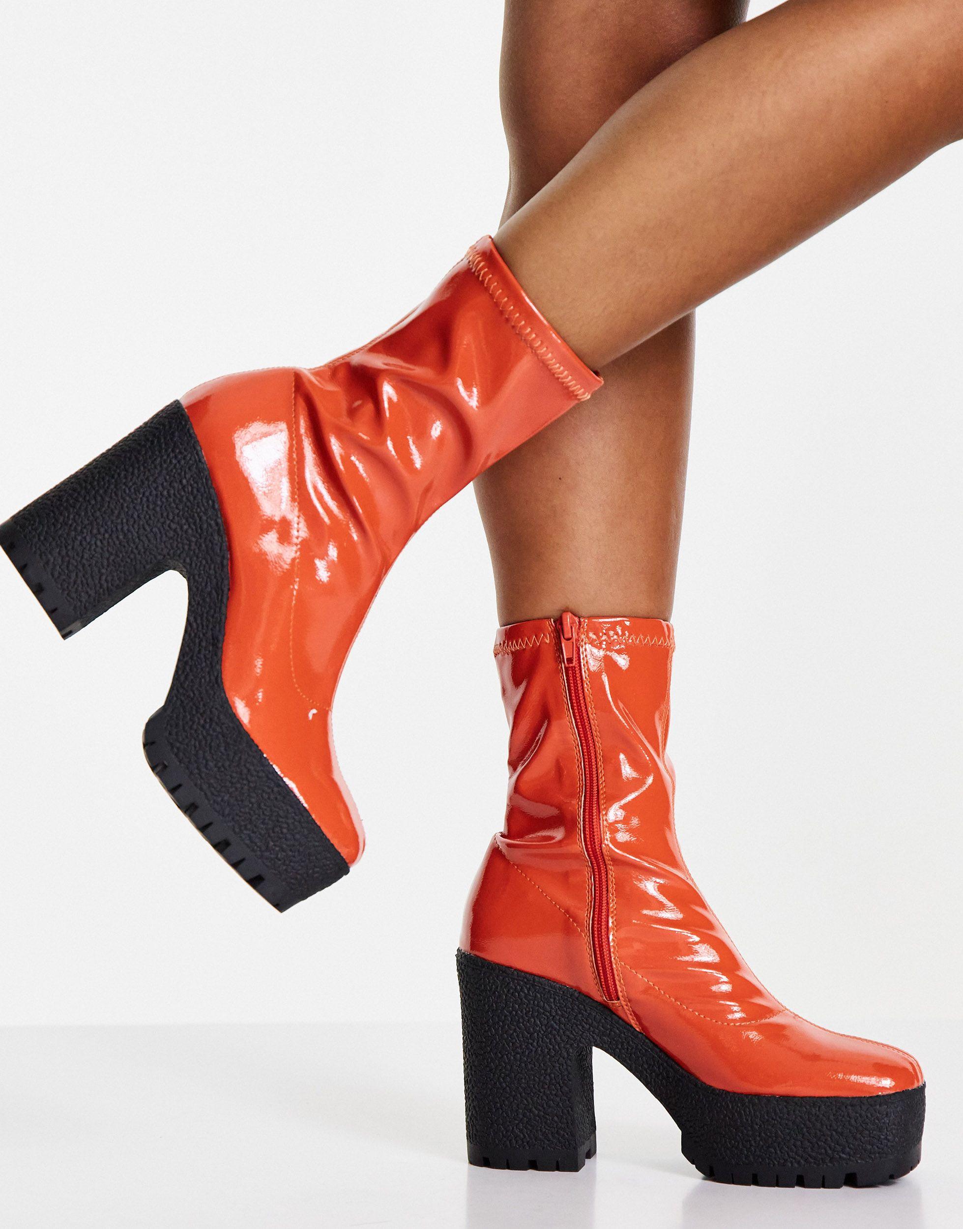 ASOS Elena High Heeled Sock Boots in Orange | Lyst UK