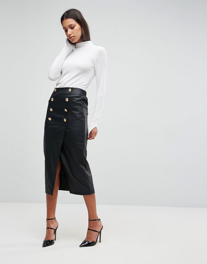 leather look pencil skirt grey