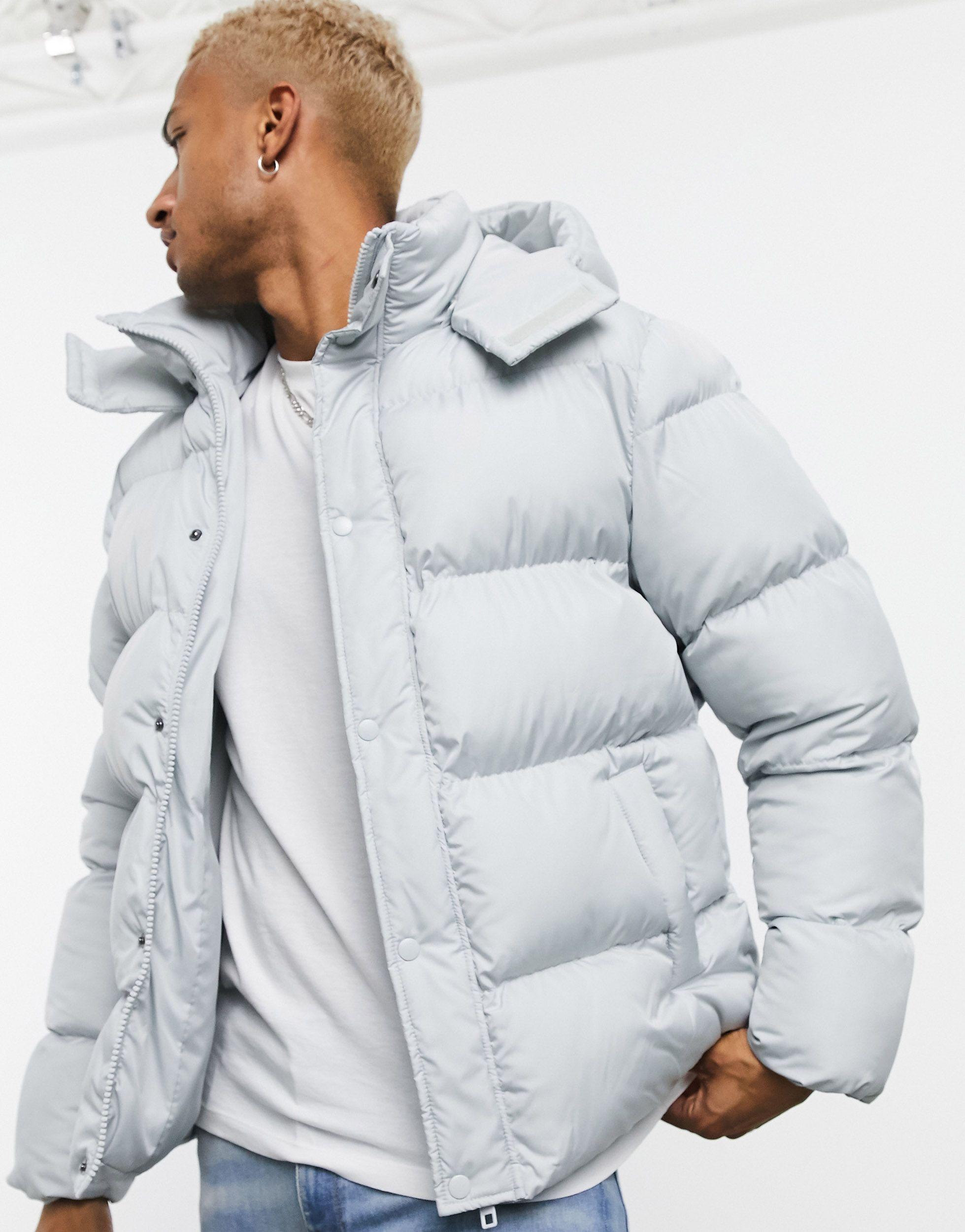 ASOS Sustainable Puffer Jacket With Detachable Hood in Gray for Men Lyst