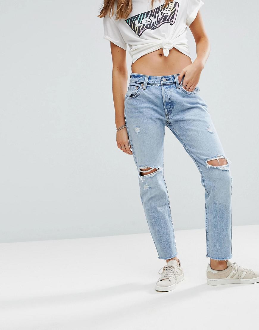 levis 501 original cropped ripped jeans