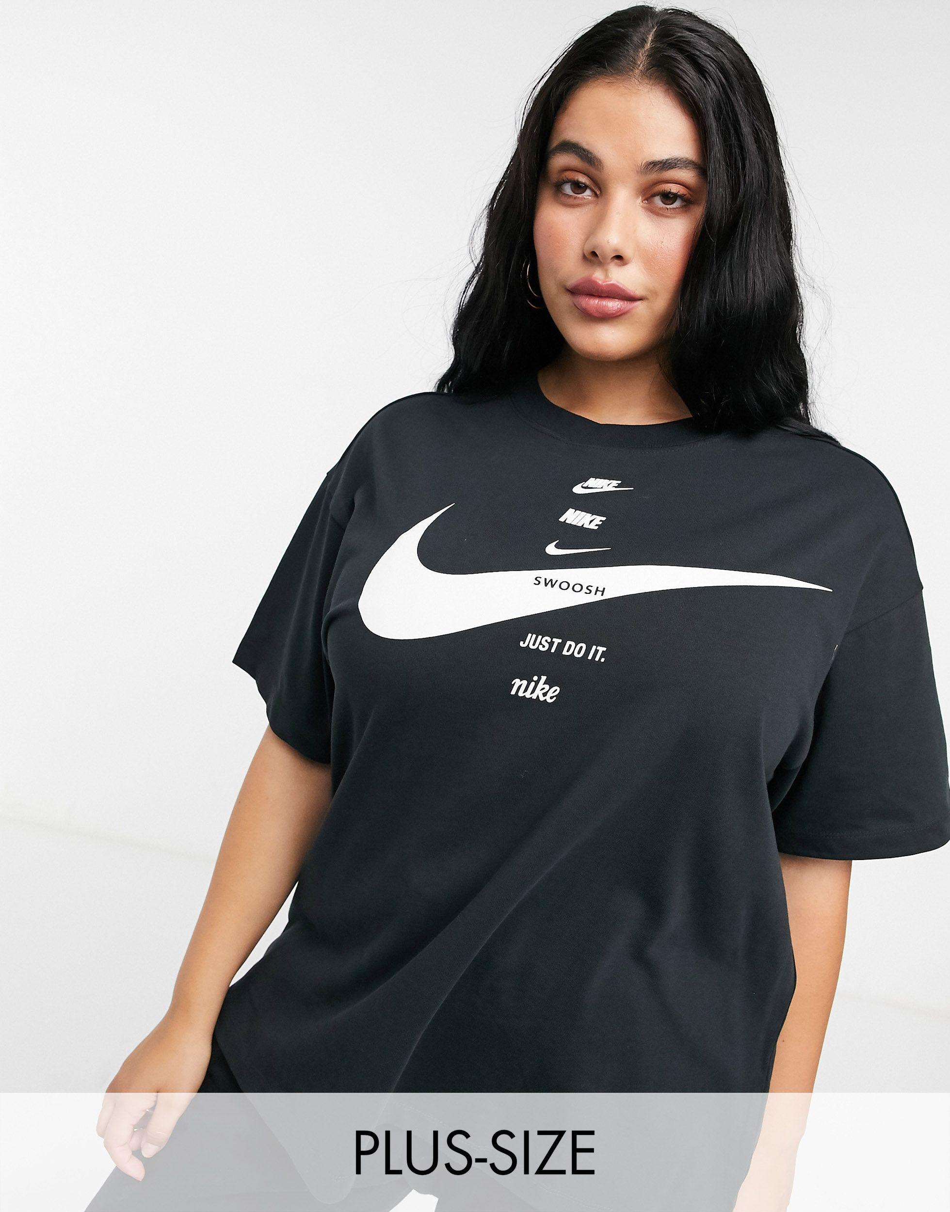 Nike Cotton Plus Swoosh Boyfriend Multi Logo T-shirt in Black | Lyst