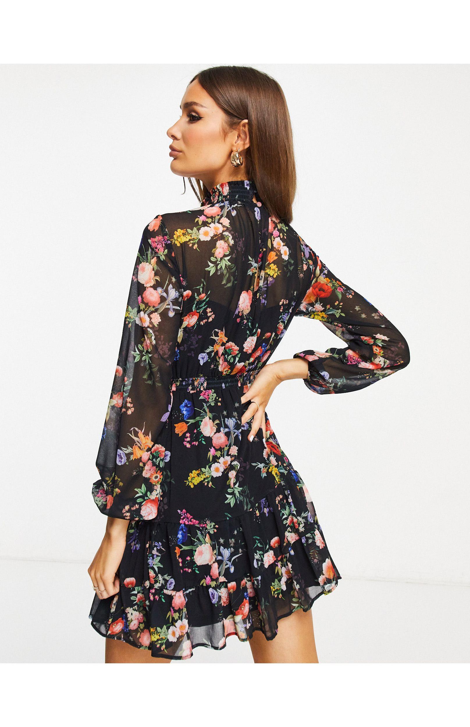 Lipsy Long Sleeve Mini Dress in Black 