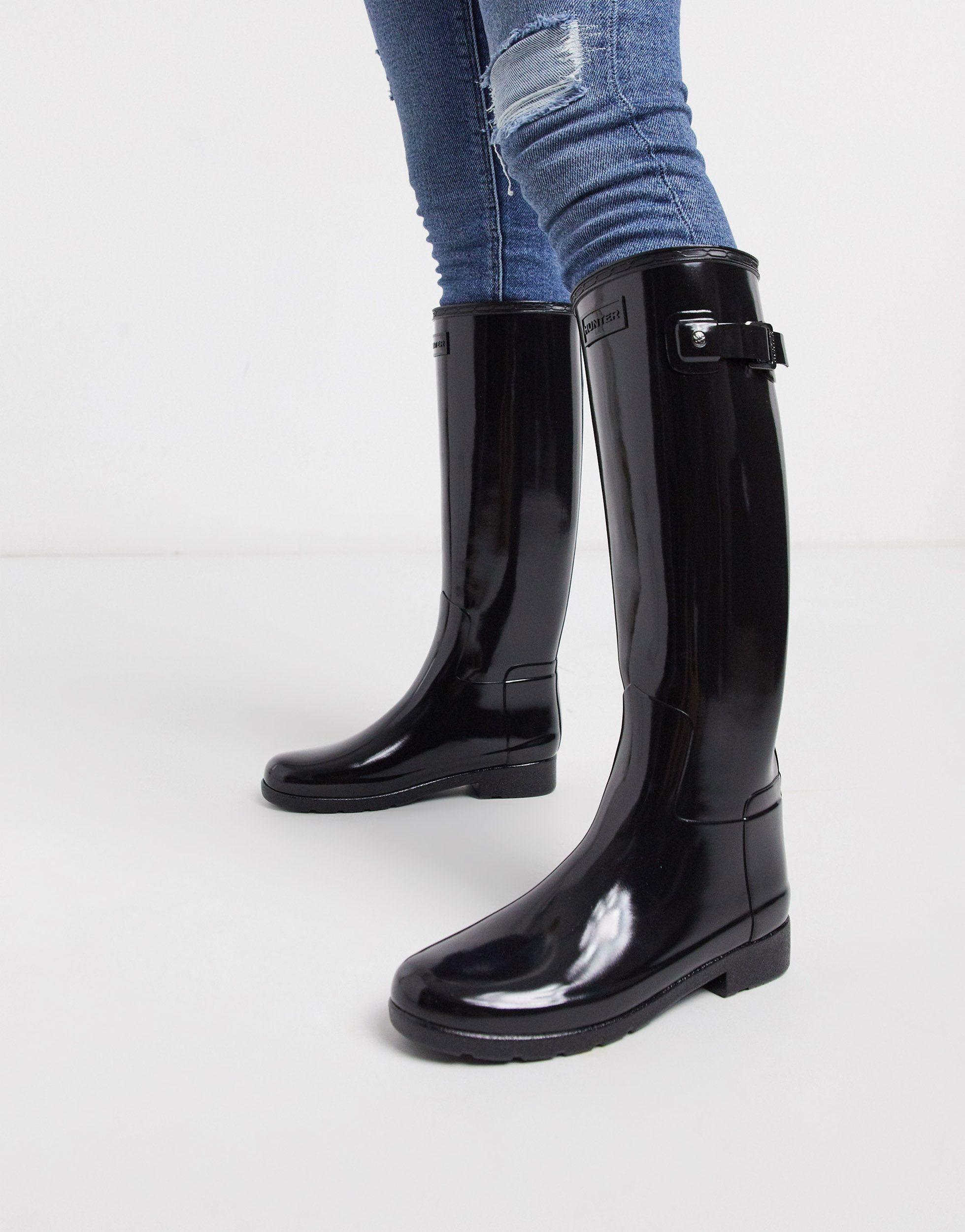 HUNTER Original Refined Tall Wellington Boots in Black | Lyst