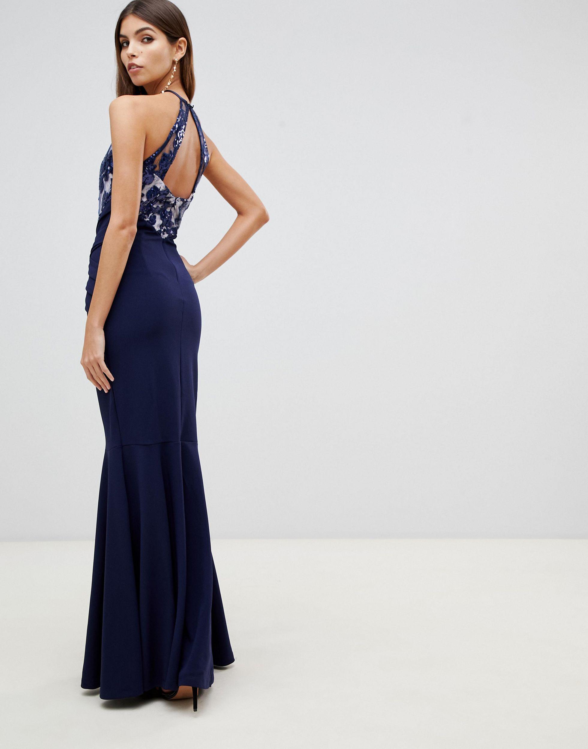 Lipsy Lace Detail Maxi Dress in Navy (Blue) - Lyst