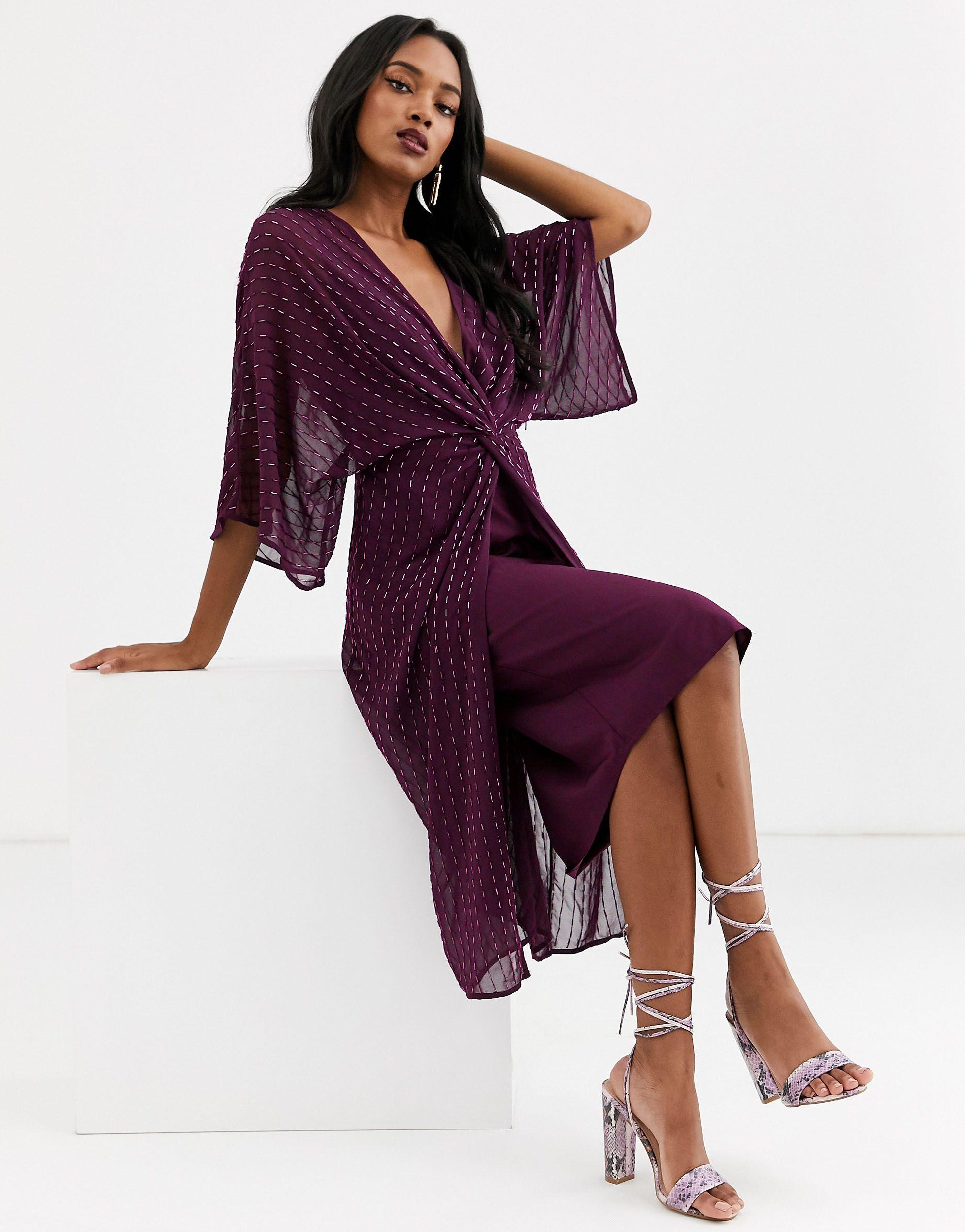 ASOS Kimono Midi Dress in Purple | Lyst