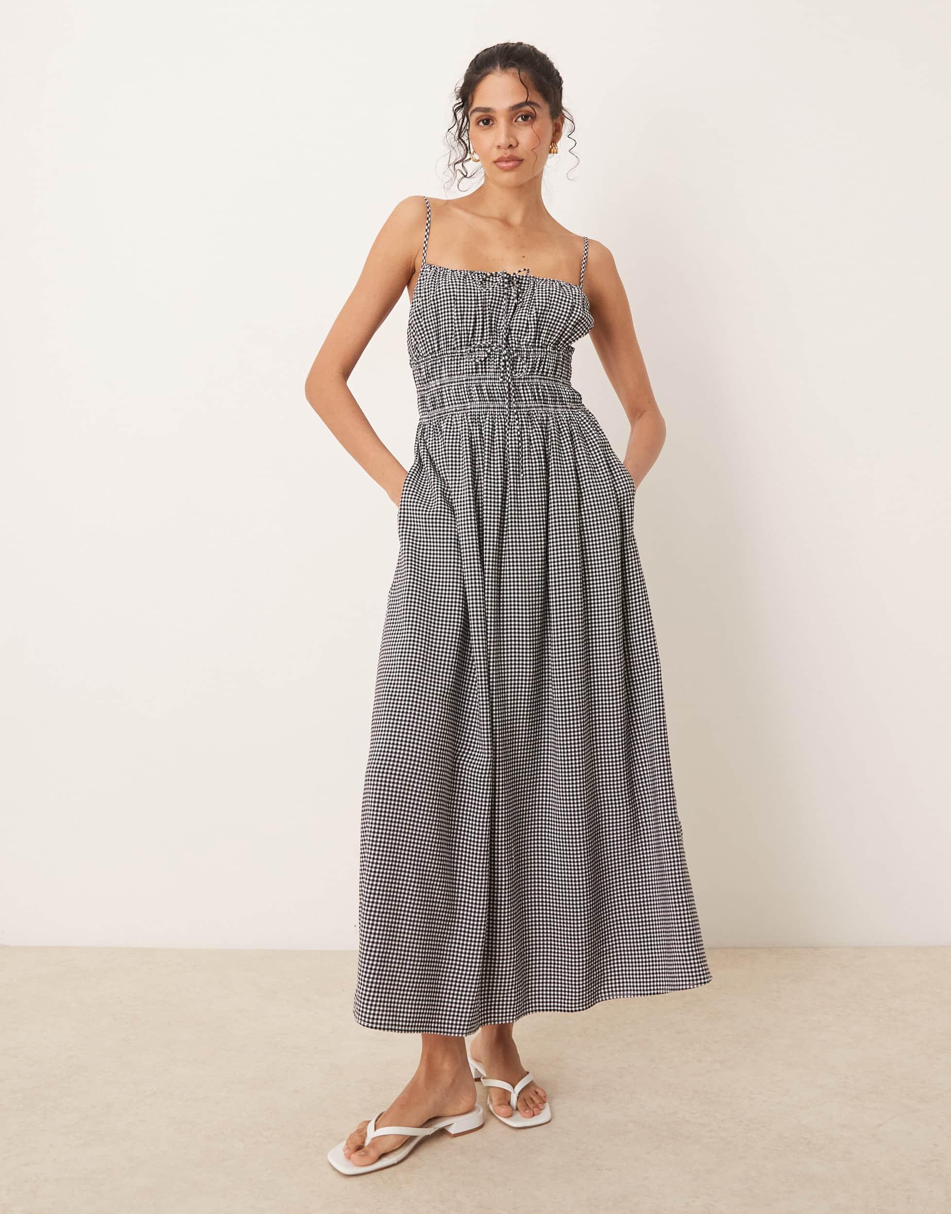 Abercrombie & Fitch Soft Neck Spaghetti Strap Flowy Maxi Dress in Gray |  Lyst