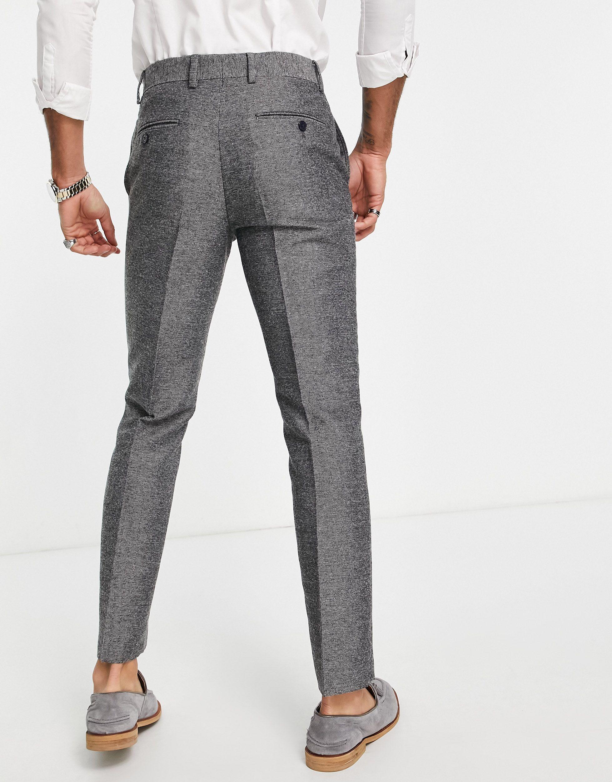Slim Fit Herringbone Suit Trousers 