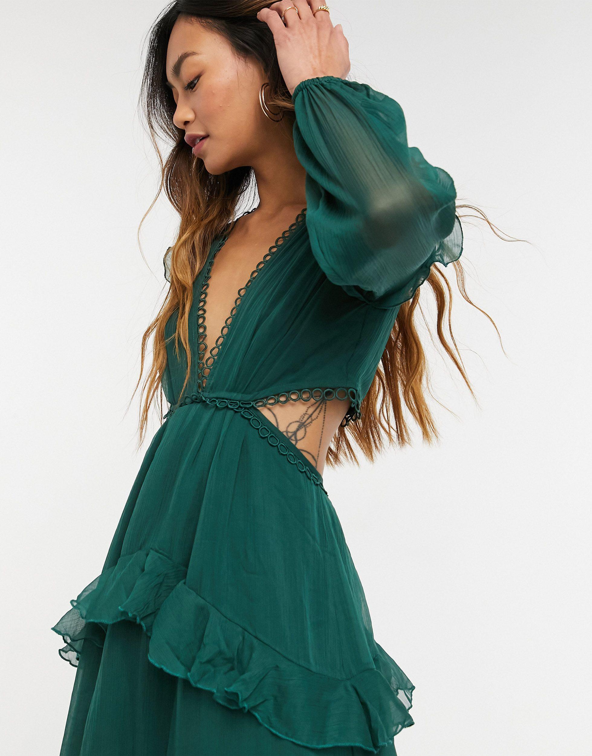 ASOS Maxi Dress With Long Sleeve And Circle Trim in Green Lyst UK