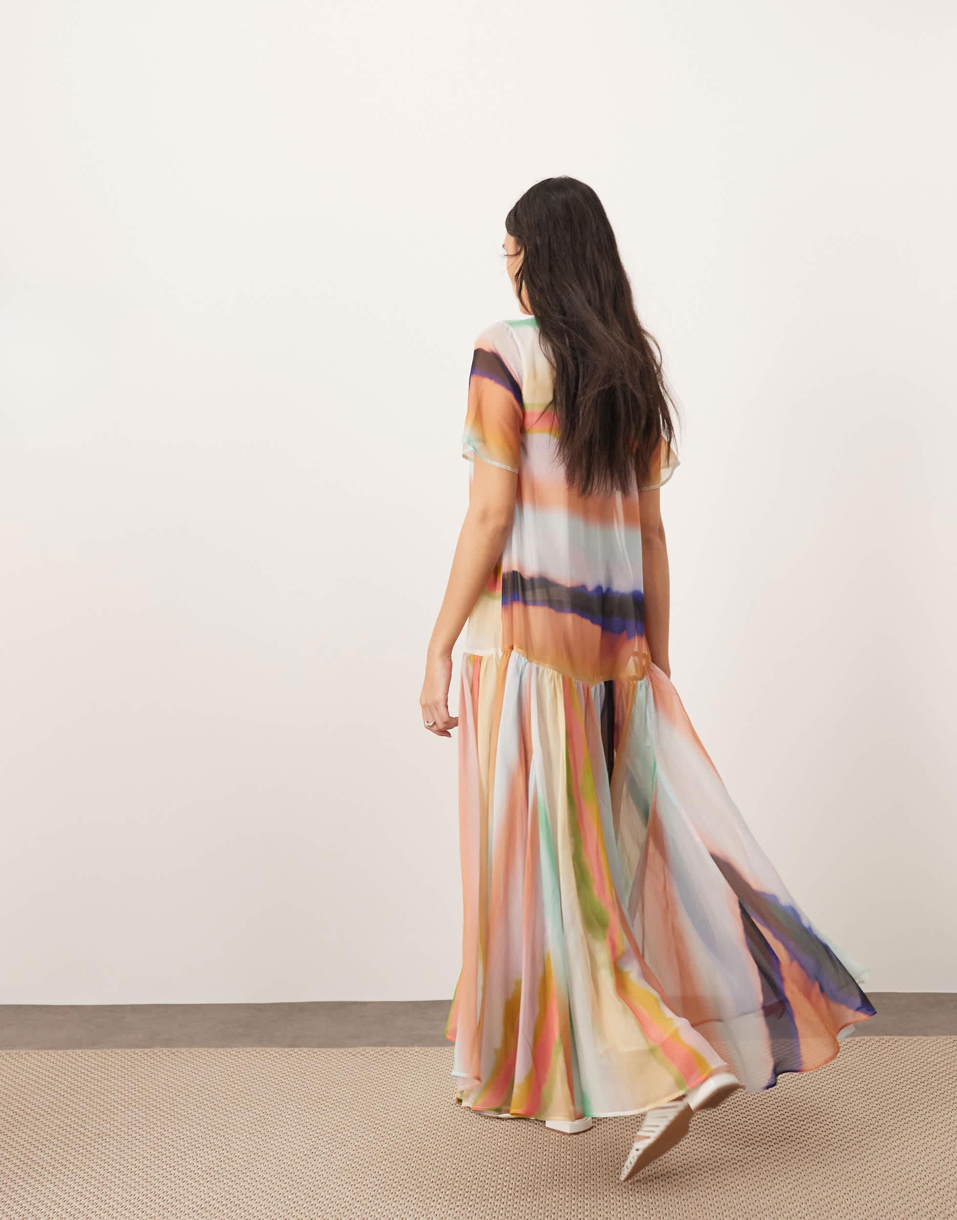 ARRANGE Sheer Chiffon Drop Waist Maxi T-shirt Dress in Natural | Lyst ARRANGE Sheer Chiffon Drop Waist Maxi T-shirt Dress in Natural | Lyst