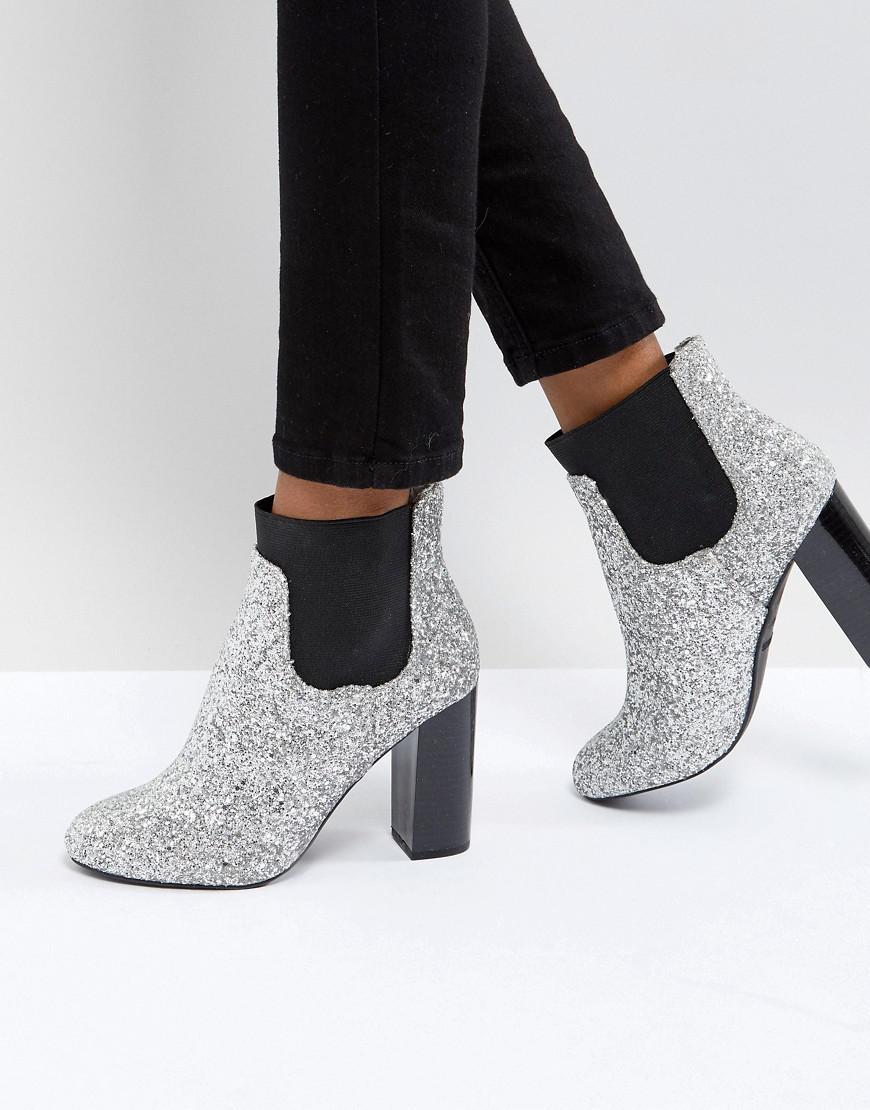 Call It Spring Glitter Heeled Ankle Boots in Silver (Metallic) - Lyst
