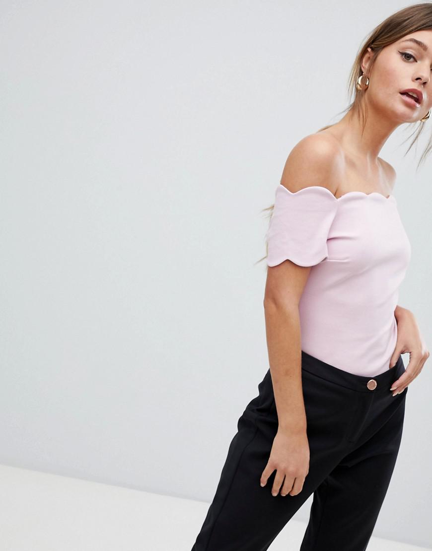 Ted Baker Scalloped Trim Bardot Top in Pink | Lyst