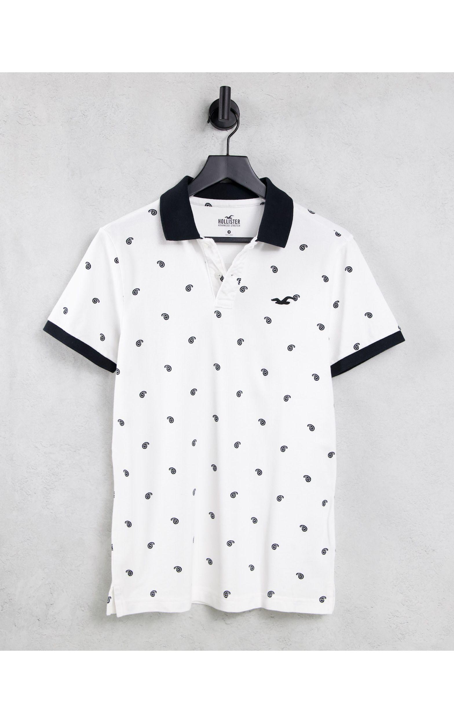 Hollister Core Icon Logo All Over Geo Print Pique Polo Contrast Collar in  White for Men | Lyst