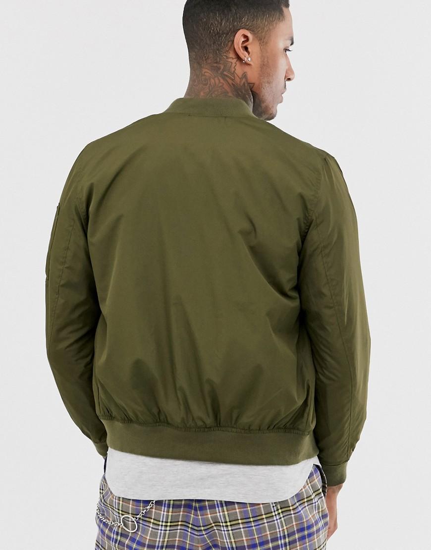 Bershka Denim Bomber Jacket In Khaki in Green for Men - Lyst