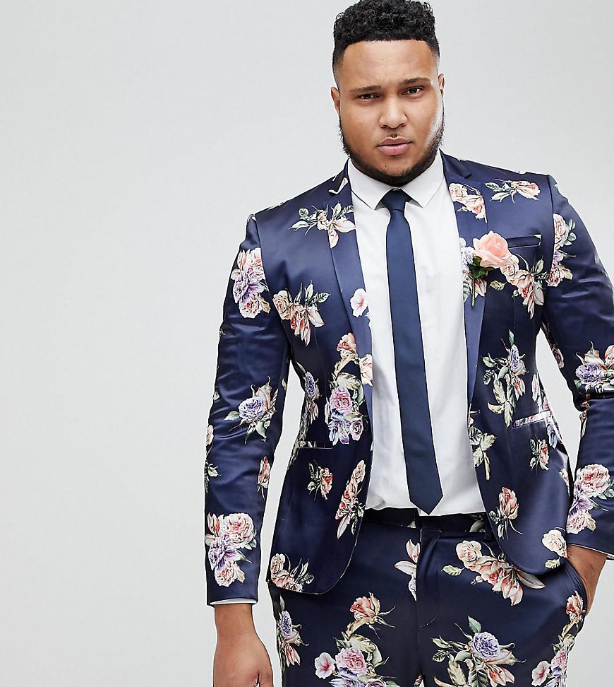 ASOS Plus Wedding Super Skinny Suit Jacket With Navy Floral Print in Blue  for Men | Lyst