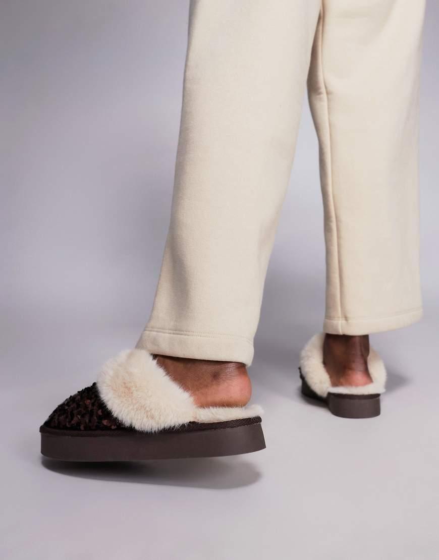 River Island Sequin Fur Lined Slippers in Brown Lyst UK