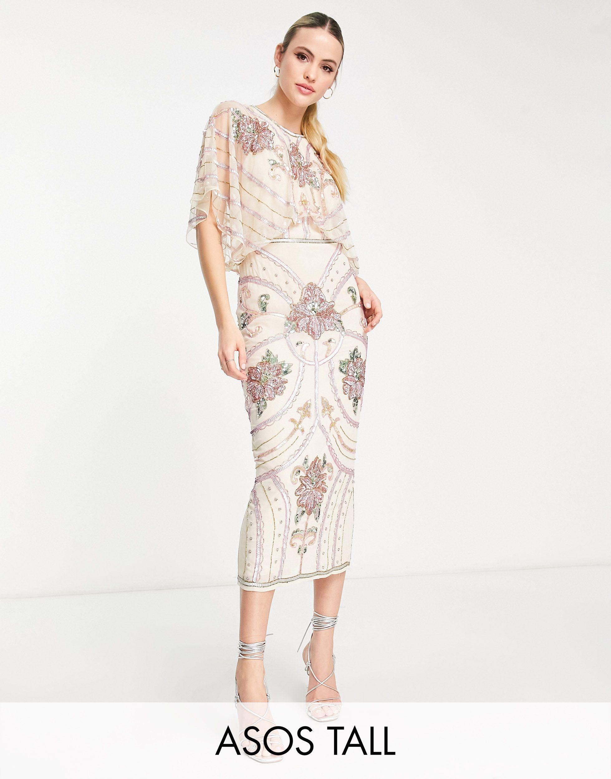 ASOS Asos Design Tall Blouson Midi Dress With Art Nouveau Embellishment in  Natural | Lyst Canada