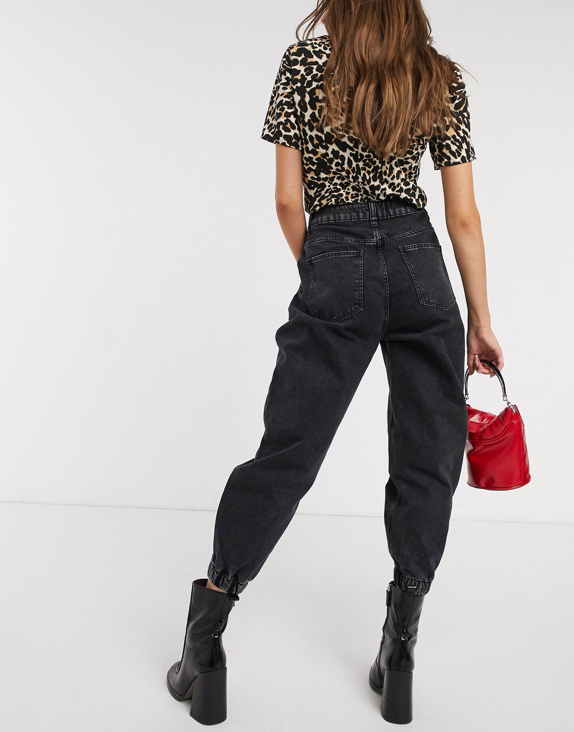 Bershka Denim Slouchy Jean With Cuff Detail in Black - Lyst