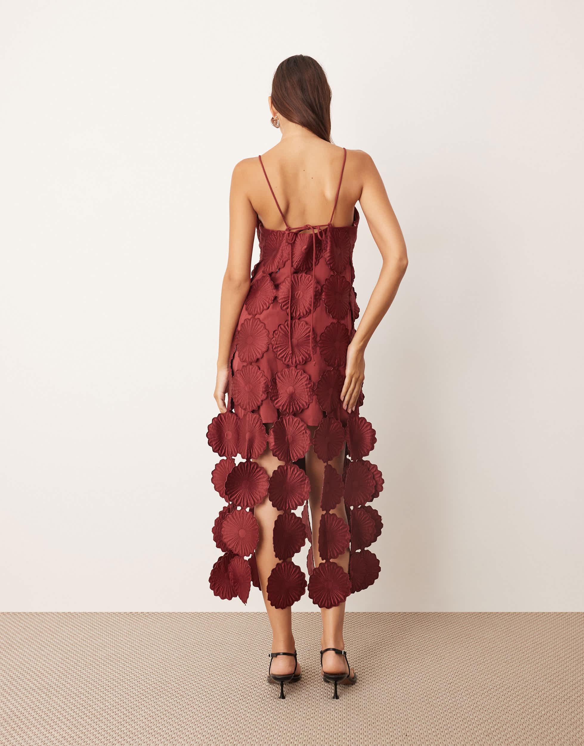 arrange cutwork floral midi dress with fringe hem in green Blue Chambray Fringe Midi Dress - All Dresses