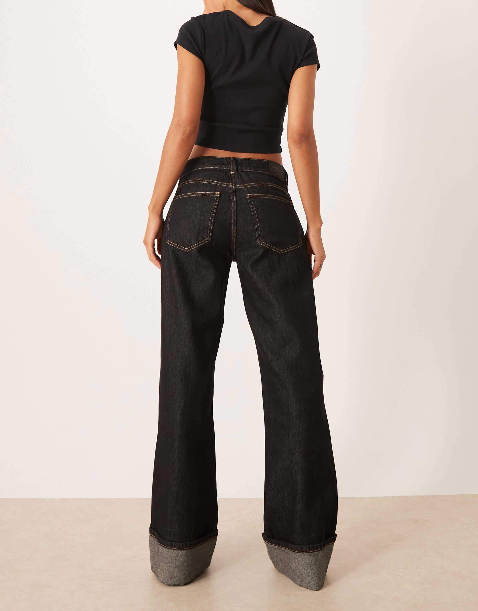 Gina Tricot Low Waist Fold Up Jeans in Black Lyst