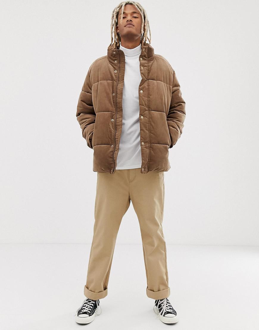 Pull&Bear Denim Cord Puffer Jacket In Beige in Natural for Men - Lyst