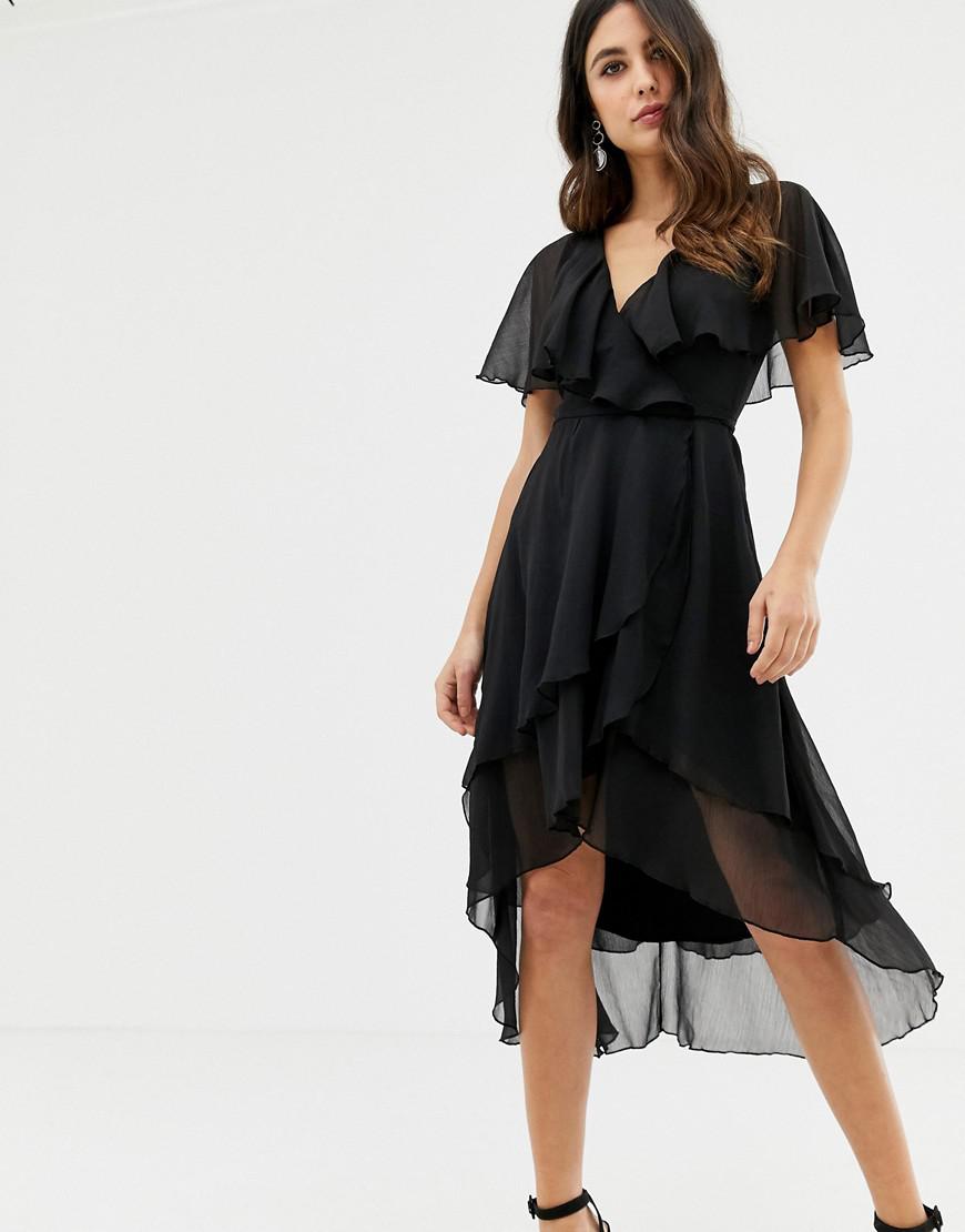 cape back dipped hem midi dress