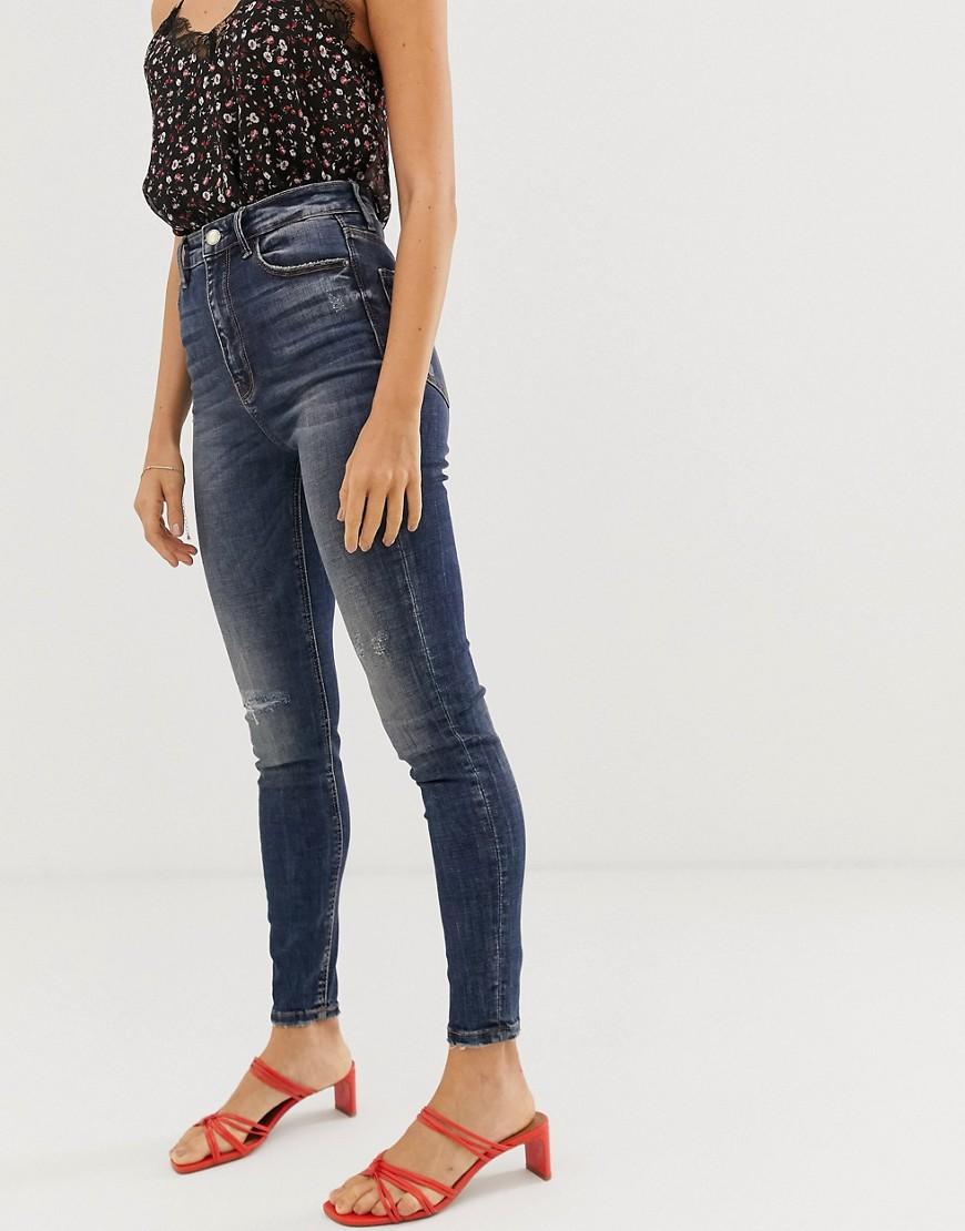 stradivarius stepped waist dad jean in washed blue