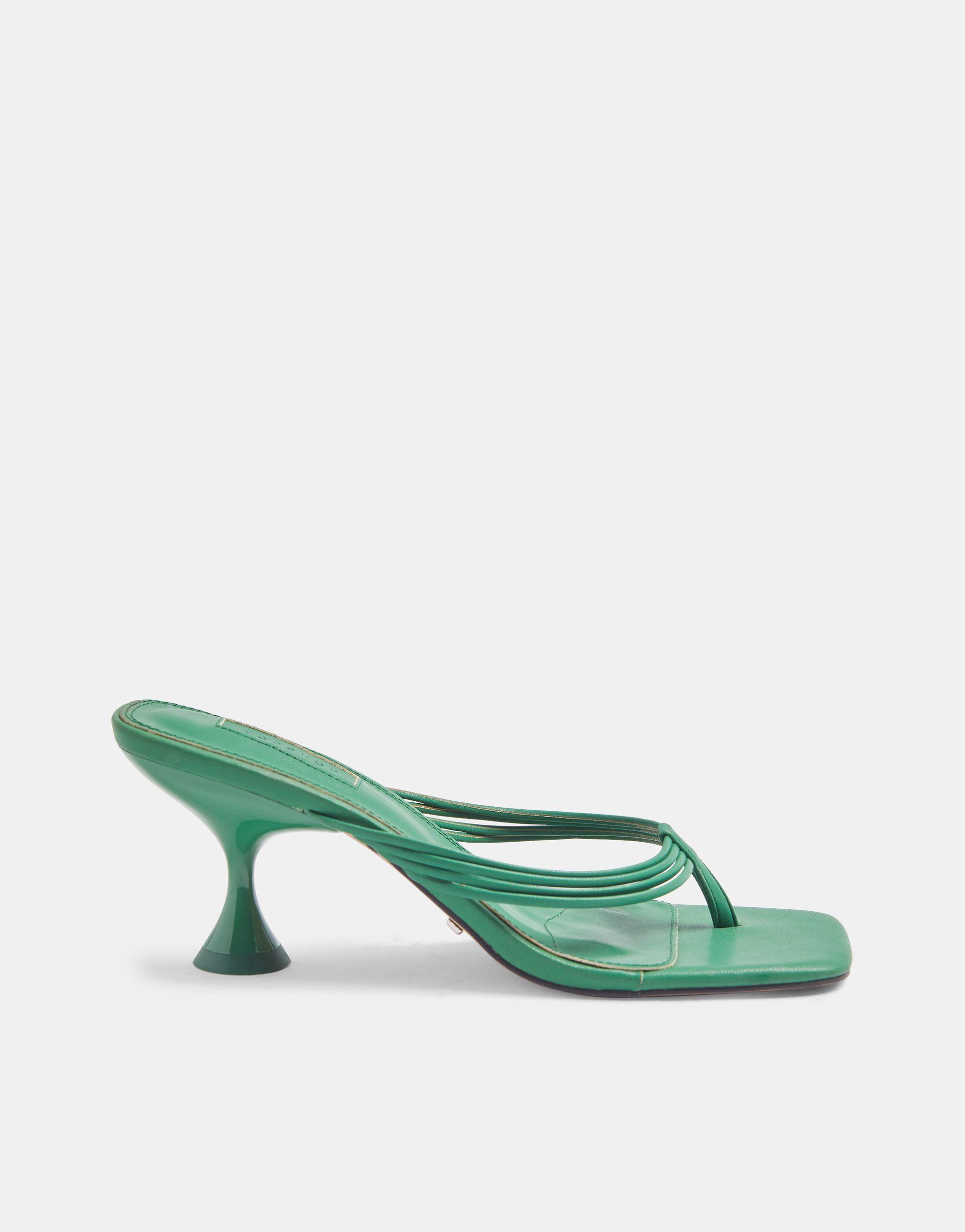 TOPSHOP Toe Thong Heeled Sandals in Green | Lyst