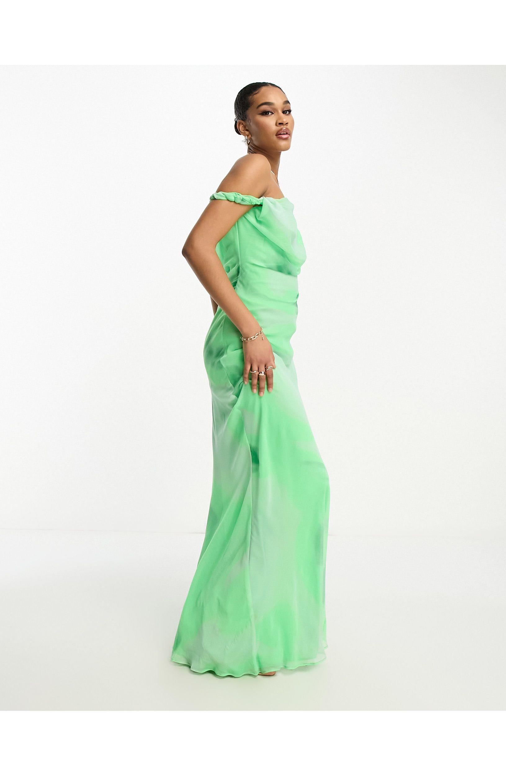 ASOS Asos Design Tall Twist Off Shoulder Maxi Dress in Green | Lyst UK