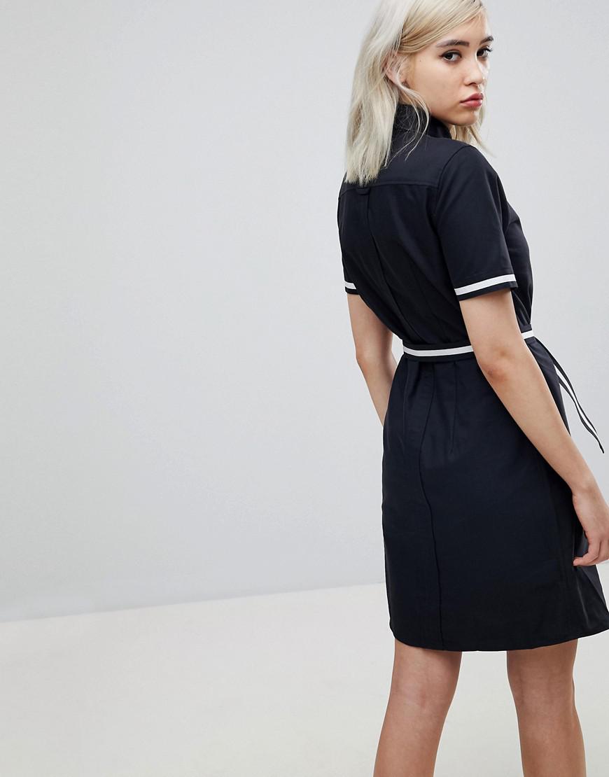 Fred Perry Canvas Belted Shirt Dress in Black - Lyst
