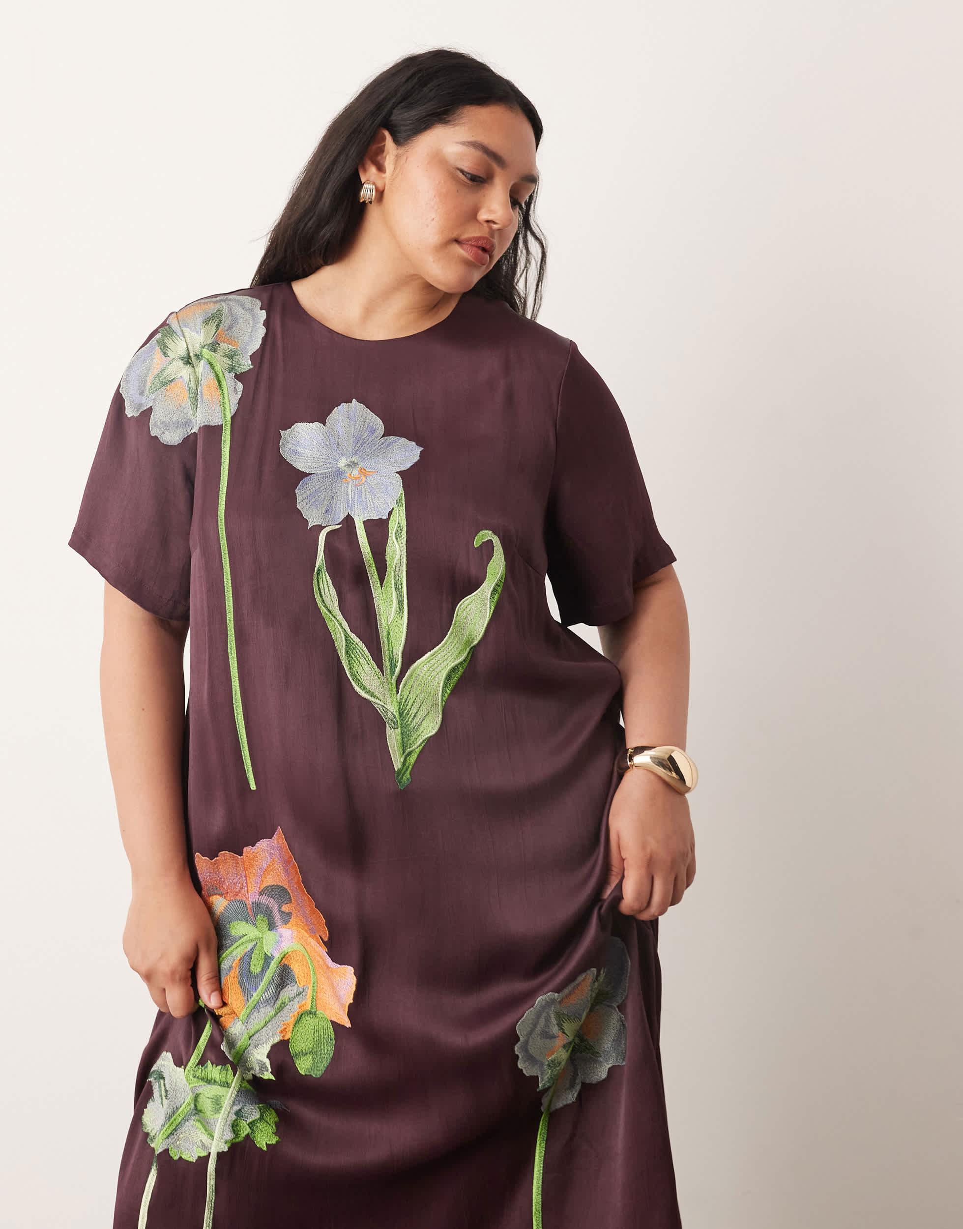 chinese dress ladies Slow Sundays Navy Floral Print Cotton Maxi Shirt Dress