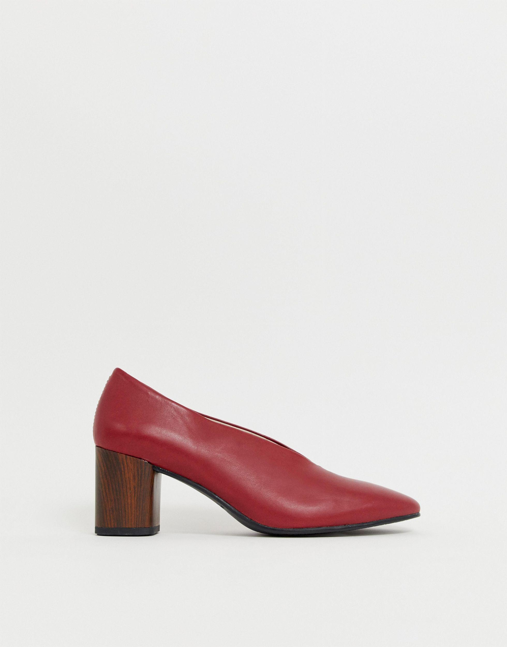 Vagabond Shoemakers Deep Red Leather Block Heeled Court Shoes With Wooden  Heel | Lyst