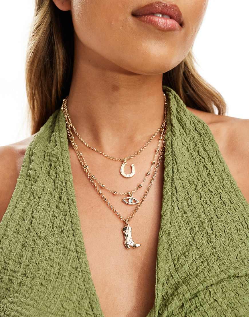 Reclaimed vintage 3 Row Chain Charm Necklace With Cowboy Boot in Green Lyst UK