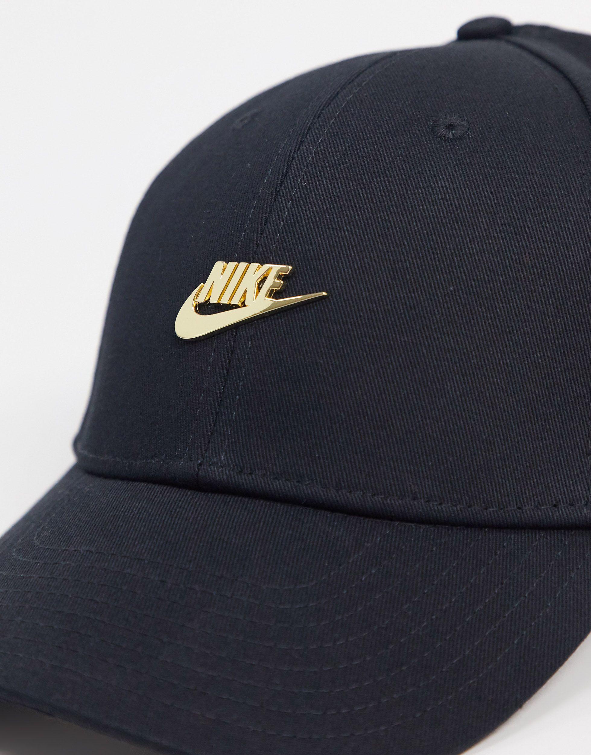 Nike Metallic Cap With Gold Logo in Black Men |