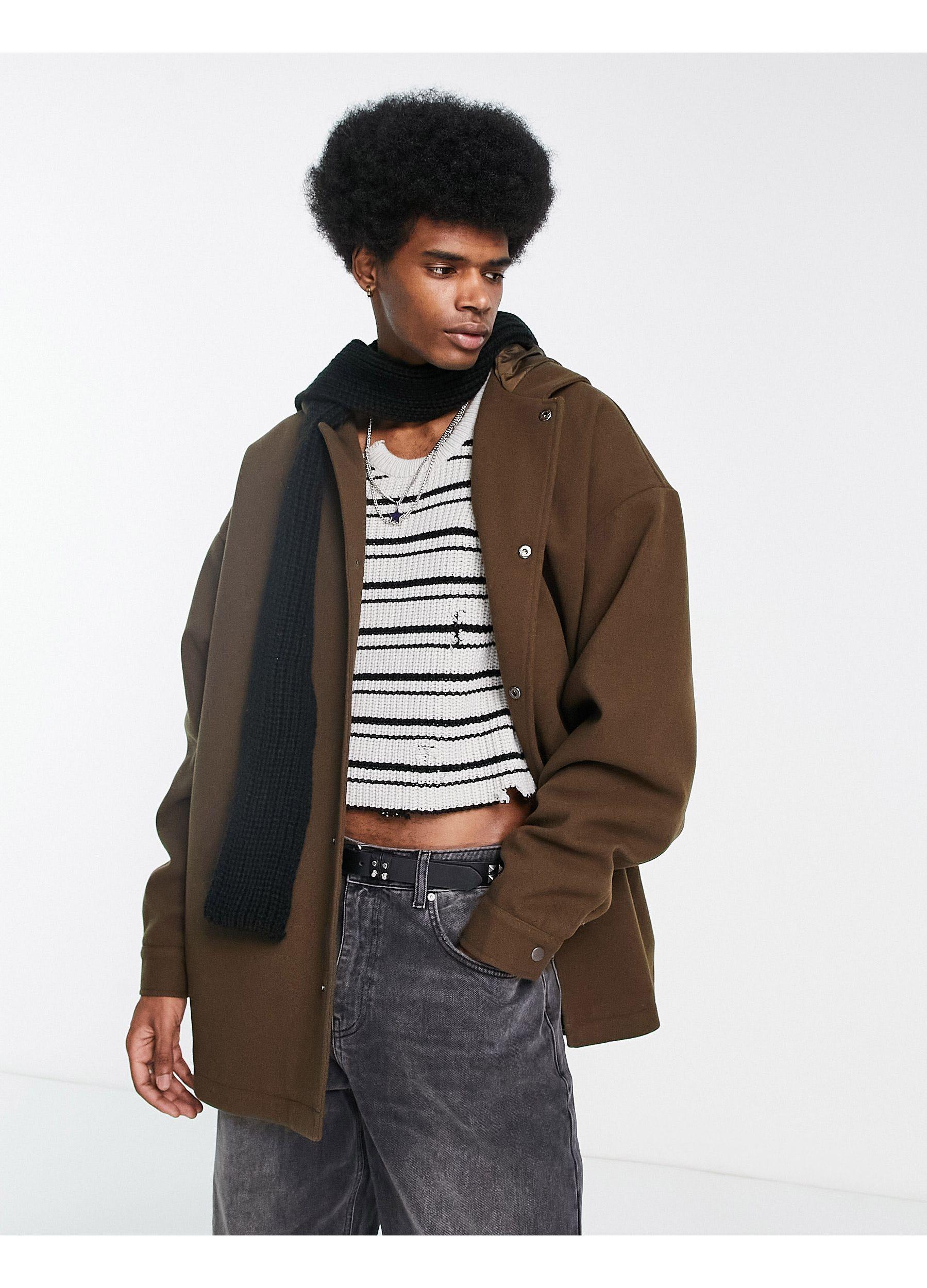 ASOS Extreme Oversized Wool Look Hooded Coach Jacket in Brown for Men |  Lyst Canada