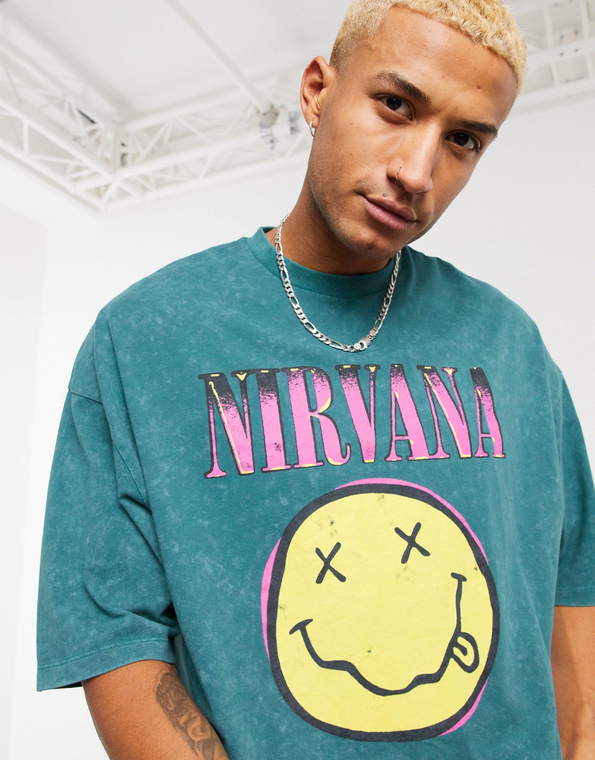 ASOS Nirvana Oversized T-shirt With Front Print in Green for Men - Lyst