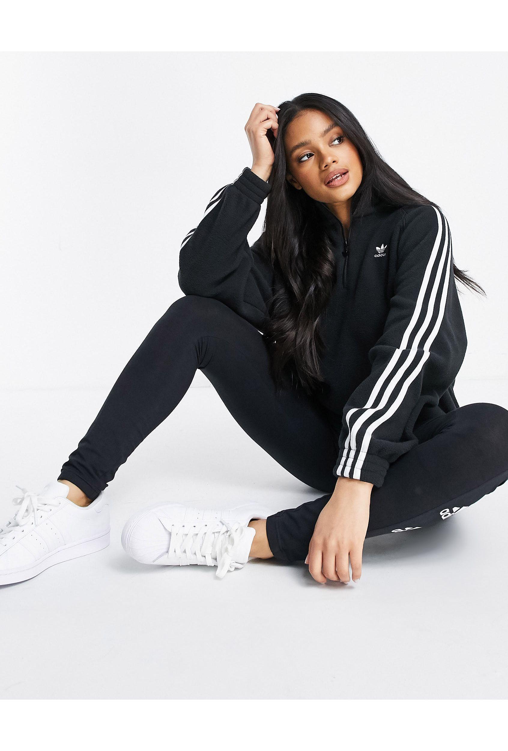 adidas Originals Adicolor Three Stripe Quarter Zip Fleece Sweatshirt in  Black | Lyst