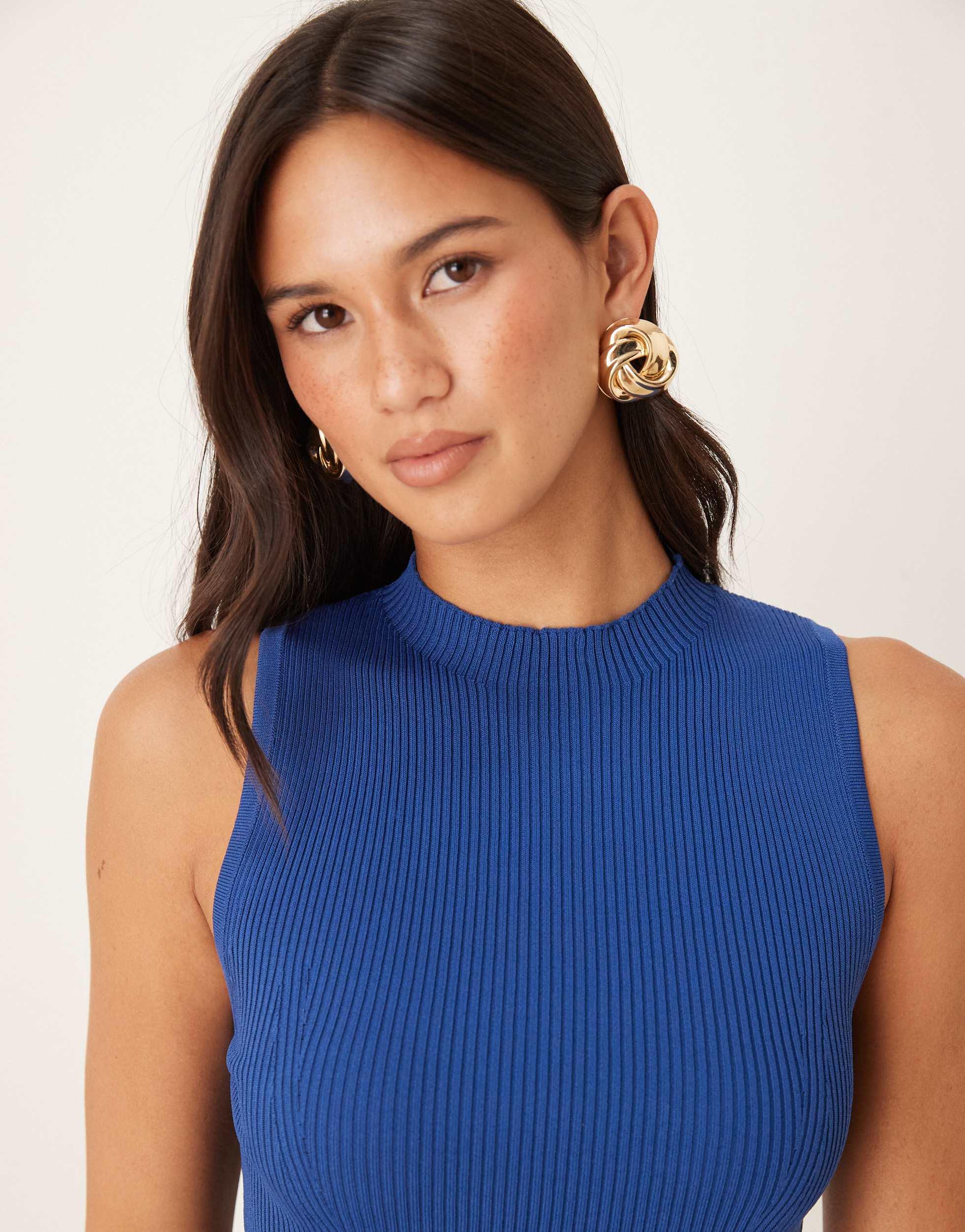 mango blue knit dress Knitted dress with straps