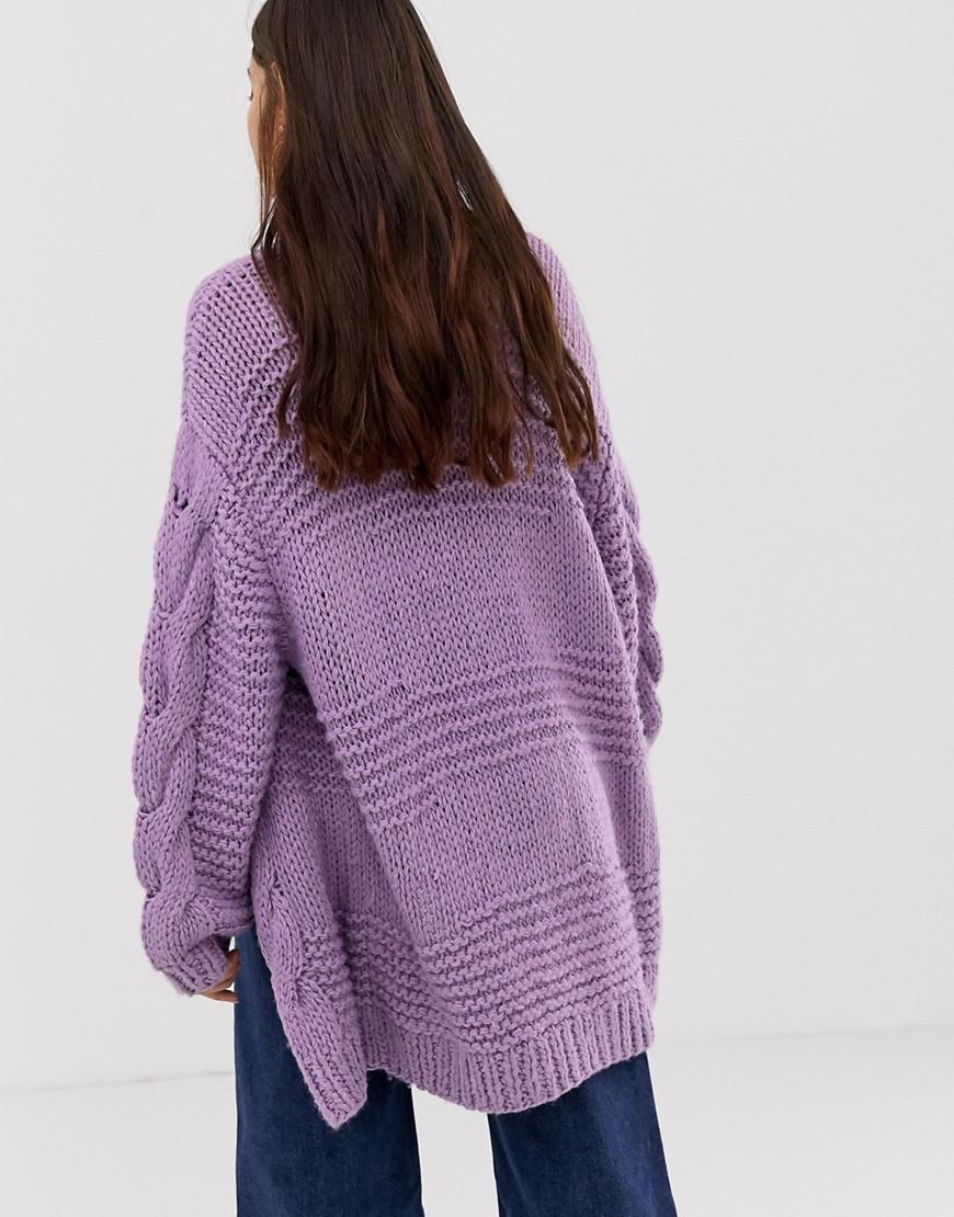 Moon River Synthetic Mixed Cable Knit Cardigan in Purple | Lyst