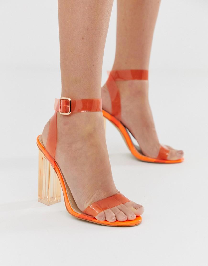 Public Desire Alia Neon Orange Clear Detail Heeled Sandals | Lyst