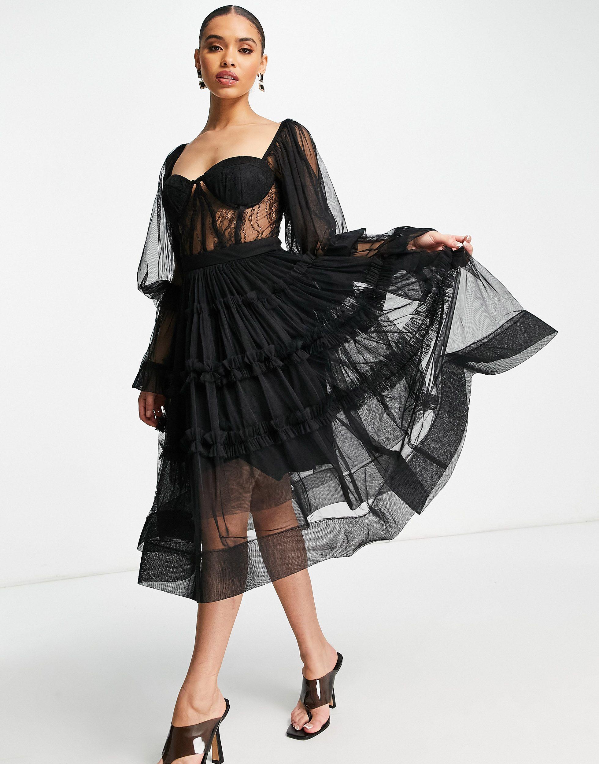 Lace & beads tulle midi skirt 2025