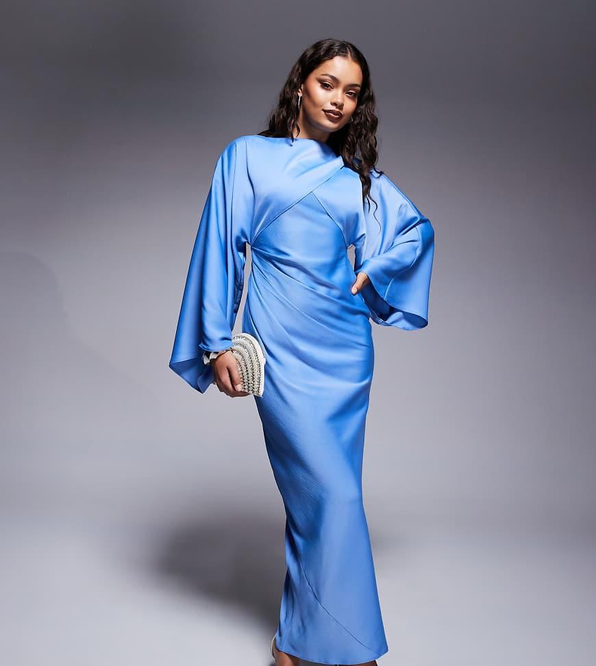 ASOS Asos Design Petite Wrap Front Batwing Satin Bias Maxi Dress