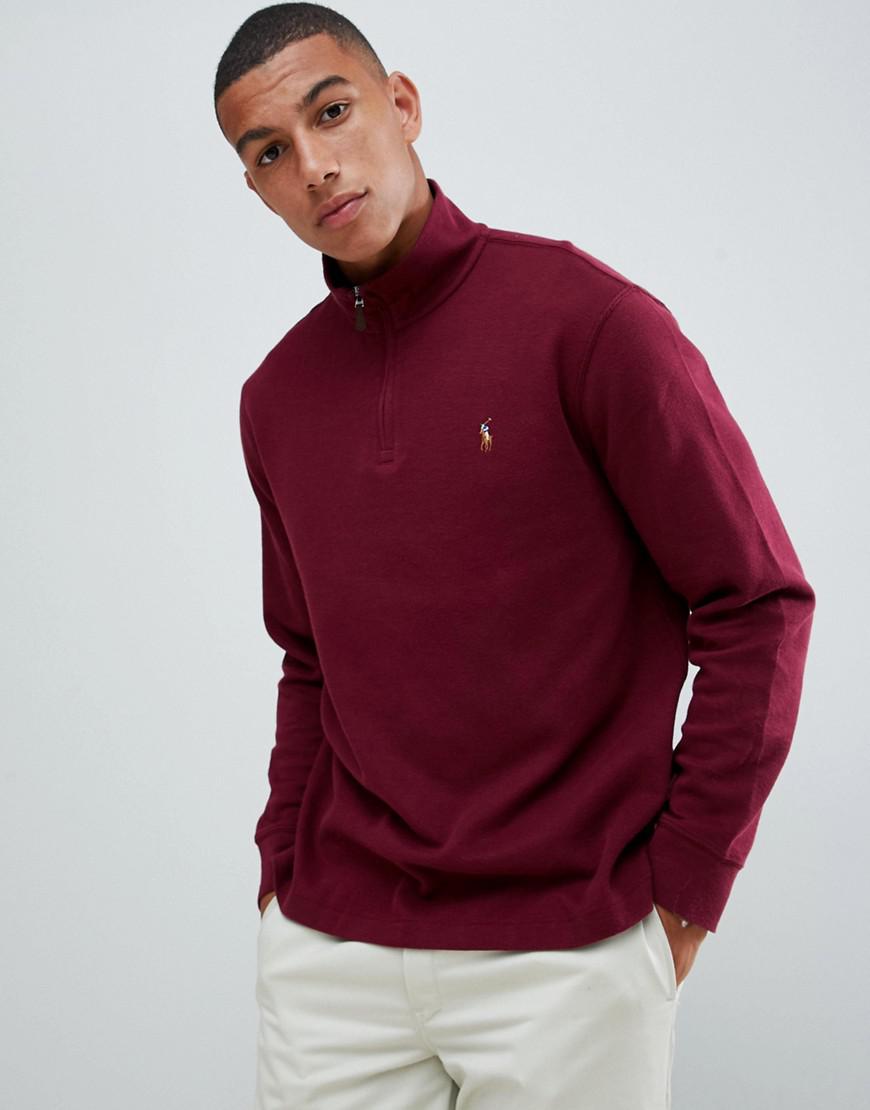 Pull en tricot de coton demi-fermeture clair avec logo joueur de polo  multicolore Coton Polo Ralph Lauren pour homme en coloris Rouge - Lyst
