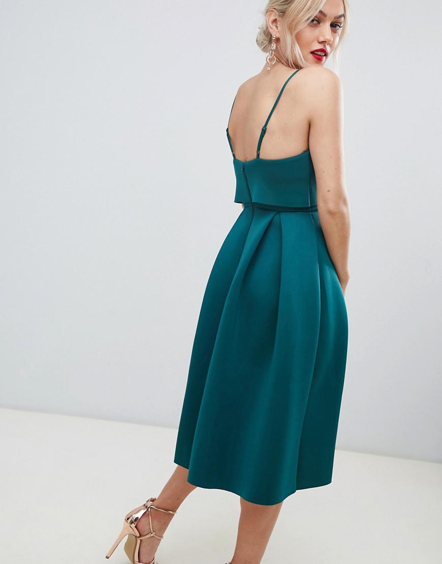 asos design crop top midi prom dress with twist detail
