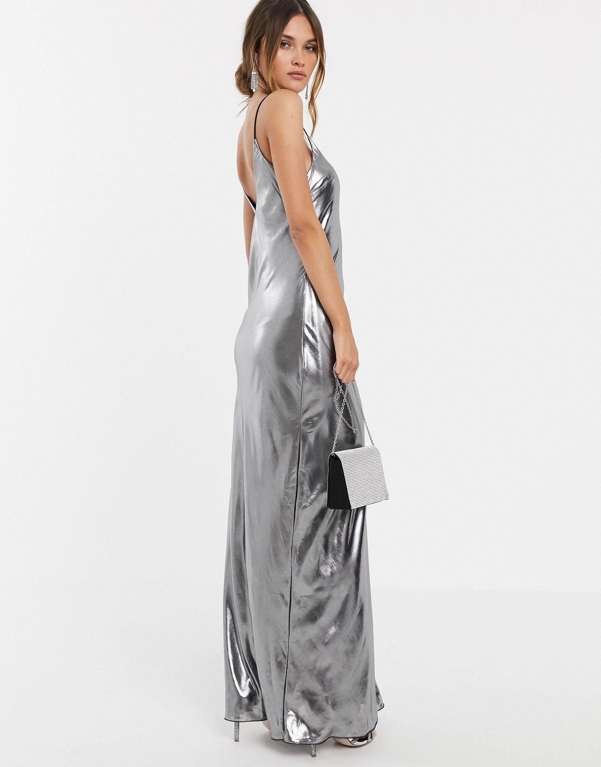 ASOS Metallic Cami Maxi Dress-silver | Lyst