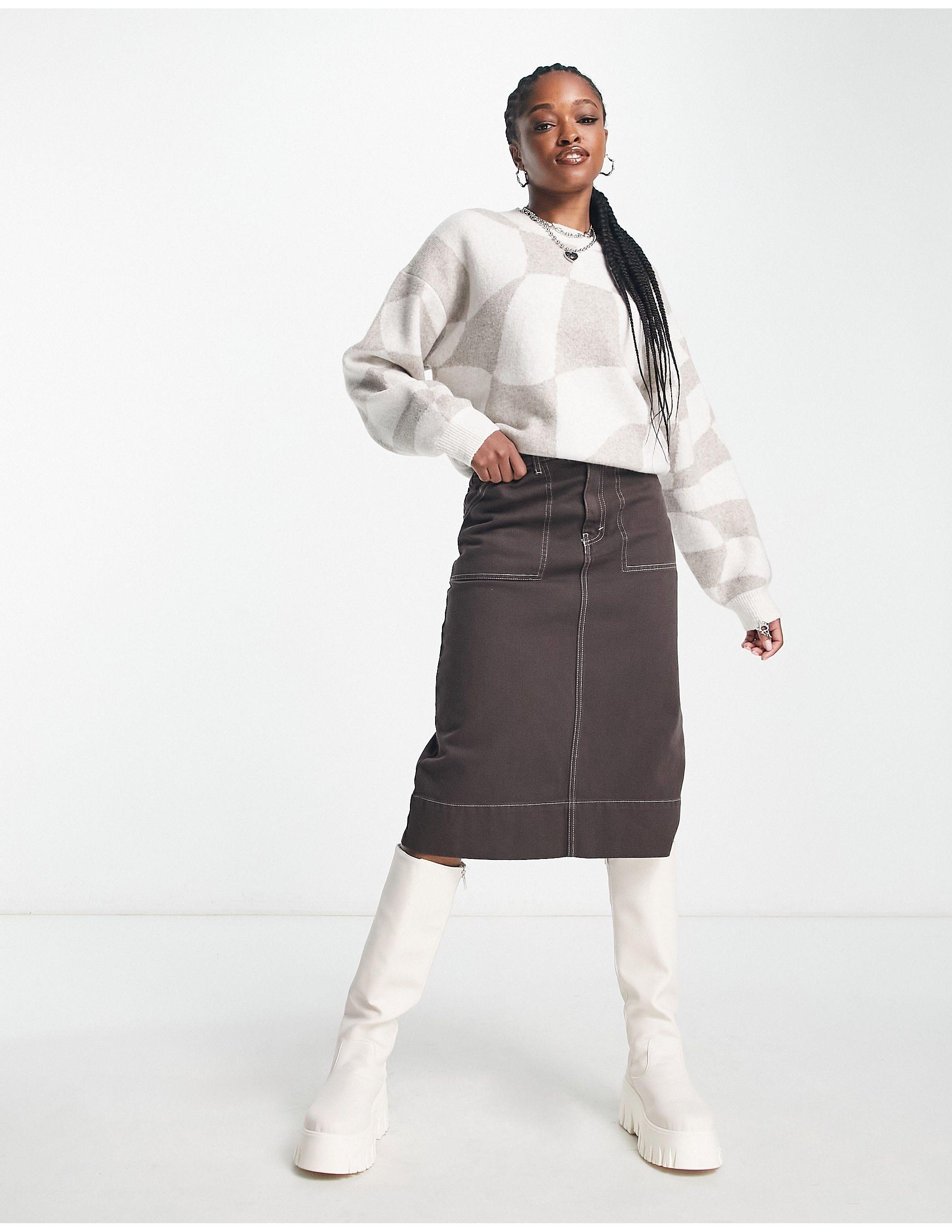 Weekday aggie Jacquard Knit Sweater in White | Lyst