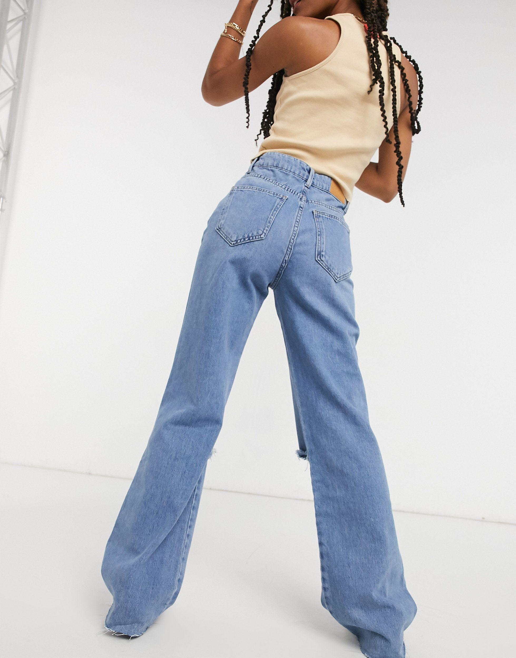 Stradivarius Straight Leg 90s Jeans With Rips in Blue | Lyst